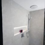 5. hansgrohe AXOR Citterio M dual outlet shower valve with Raindance S 300 ceiling mounted showerhead and 120 riser rail.