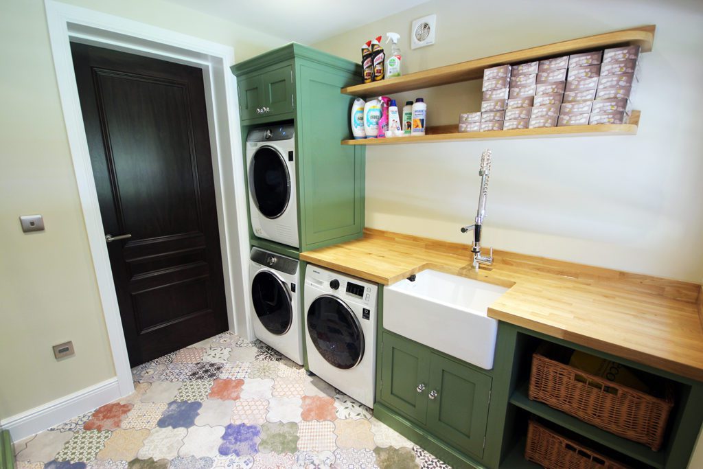 1. Laundry room painted in Farrow & Ball Calke Green